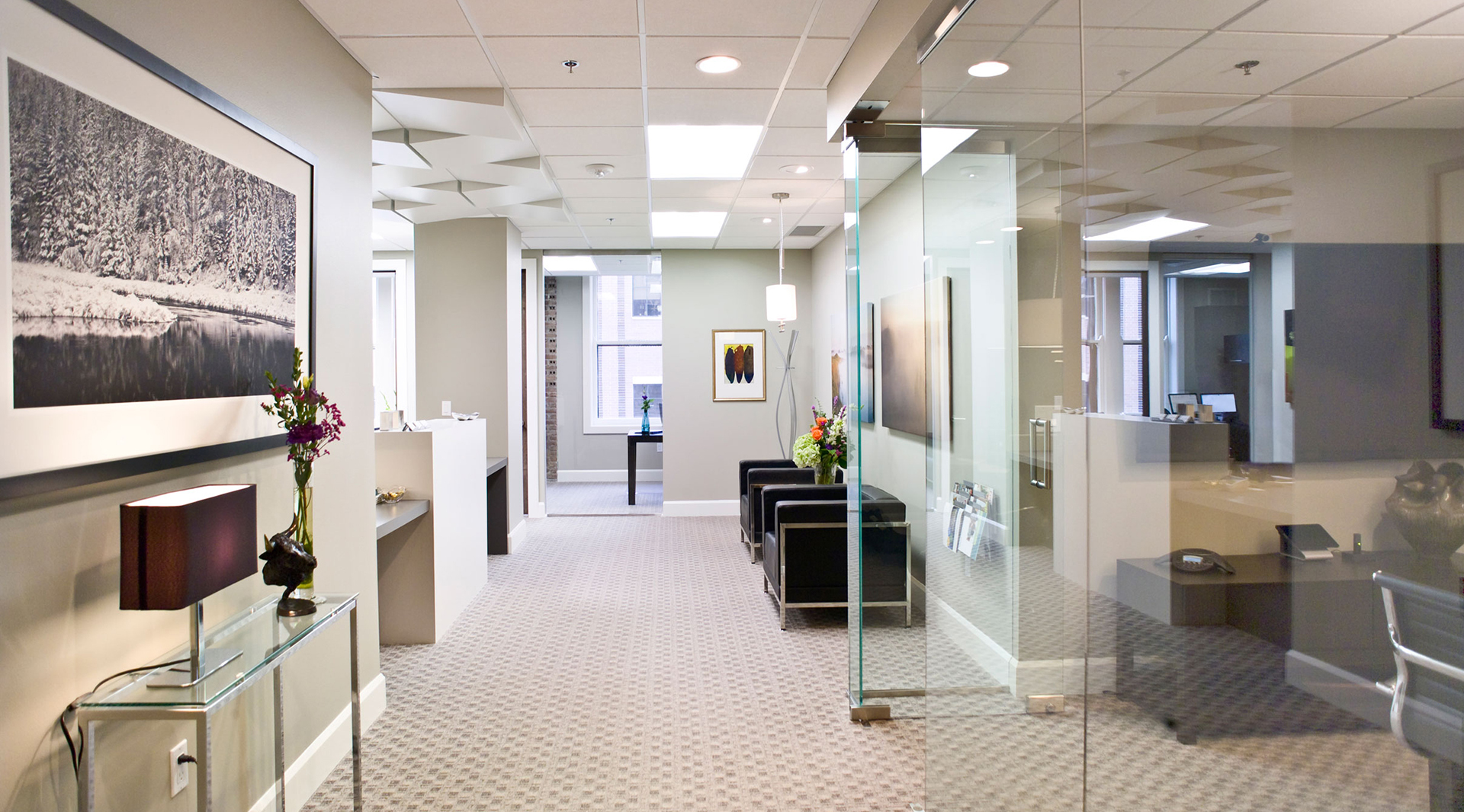 Modern professional office with glass boardroom