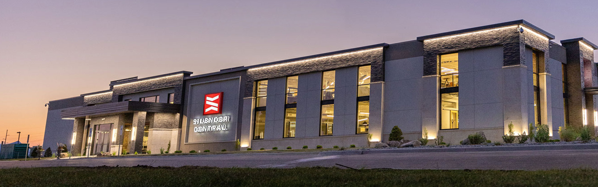 Exterior of Silencer Central at night